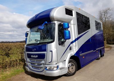 Helios 7.5 tonne horsebox in metallic blue and silver