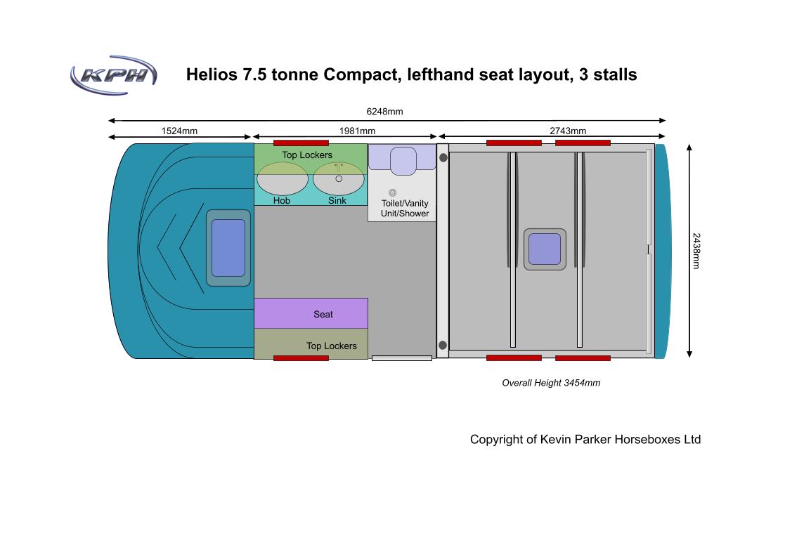 Helios 7.5 tonne Compact, left hand seat layout, 3 stalls