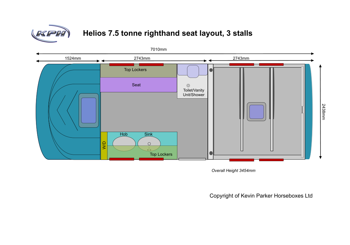 Helios 7.5 tonne right hand seat layout, 3 stalls